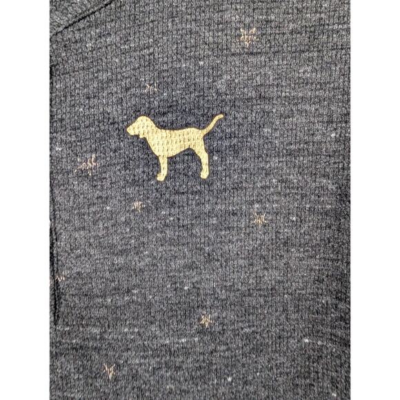 VTG Y2K Victorias Secret PINK Gray Thermal Waffle Logo Henley Sleep Shirt Small - Picture 4 of 9